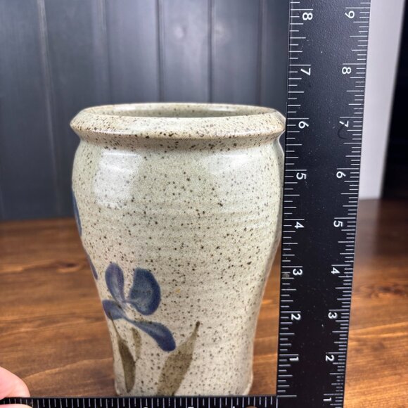 Studio Pottery Vase with Hand-Painted Blue Irises Stoneware Utensil Holder - Picture 16 of 16